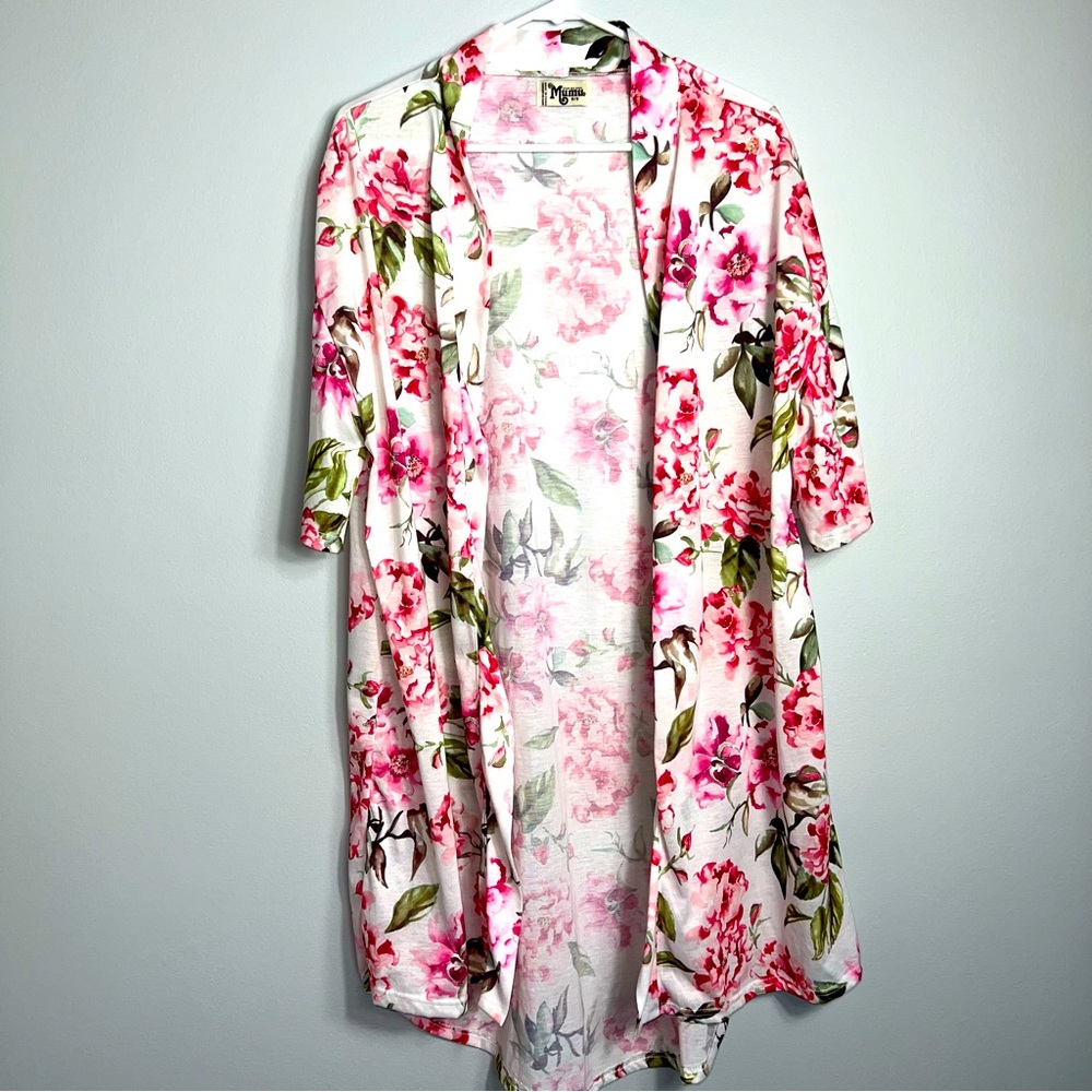 &Show me your mumu open front long cardigan flowers rose peonies floral pink o/s - Picture 1 of 7